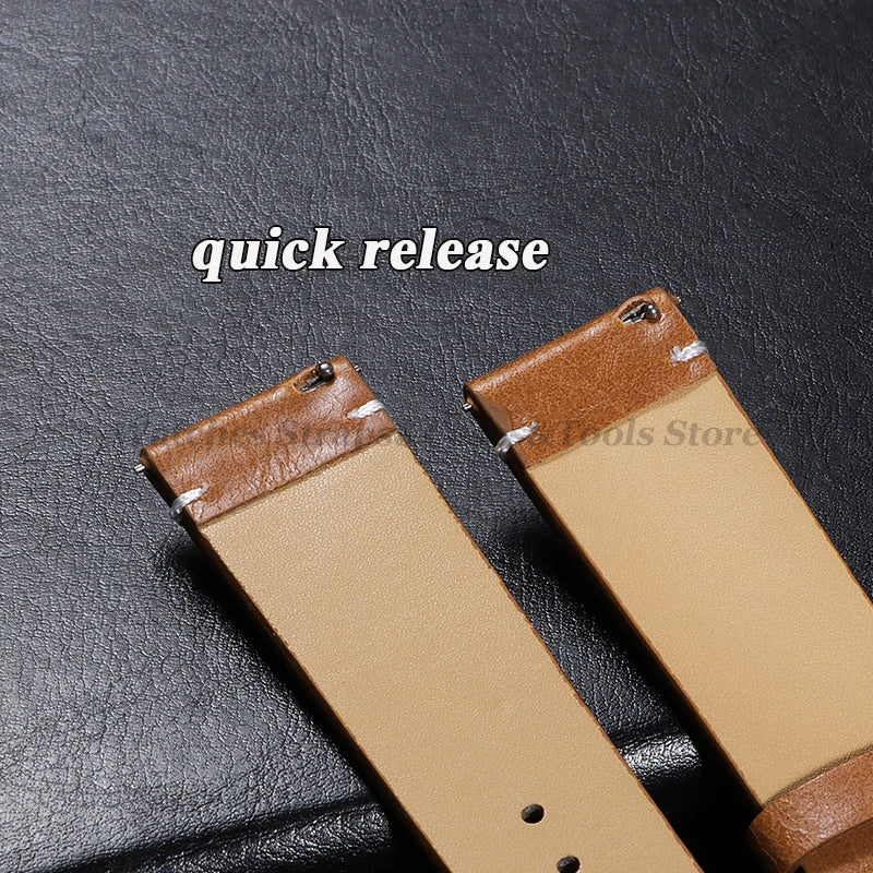 Vintage Leather Watch Strap – 18–24mm, Soft Quick-Release for Omega & Huawei GT4