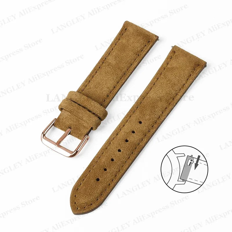 Vintage Suede Leather Watch Strap – 18/20/22mm, Quick Release