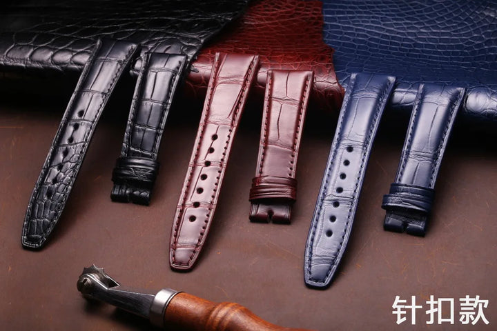Crocodile Leather Watch bands For IWC Portugues Pilot Black Alligator Grain Bracelet Replacement Wrist Strap 20mm 21mm 22mm