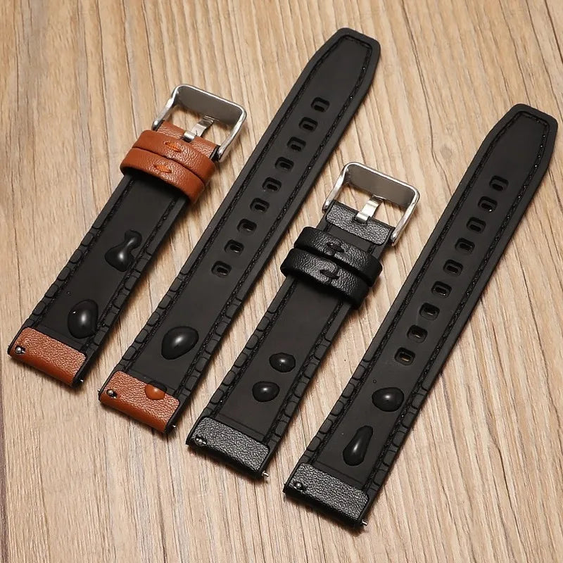 Silicone Leather Quick‑Release Watch Strap – 18/20/22mm, Waterproof for