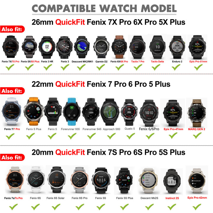 QuickFit Silicone Strap for Garmin Fenix & Epix (20-26mm)