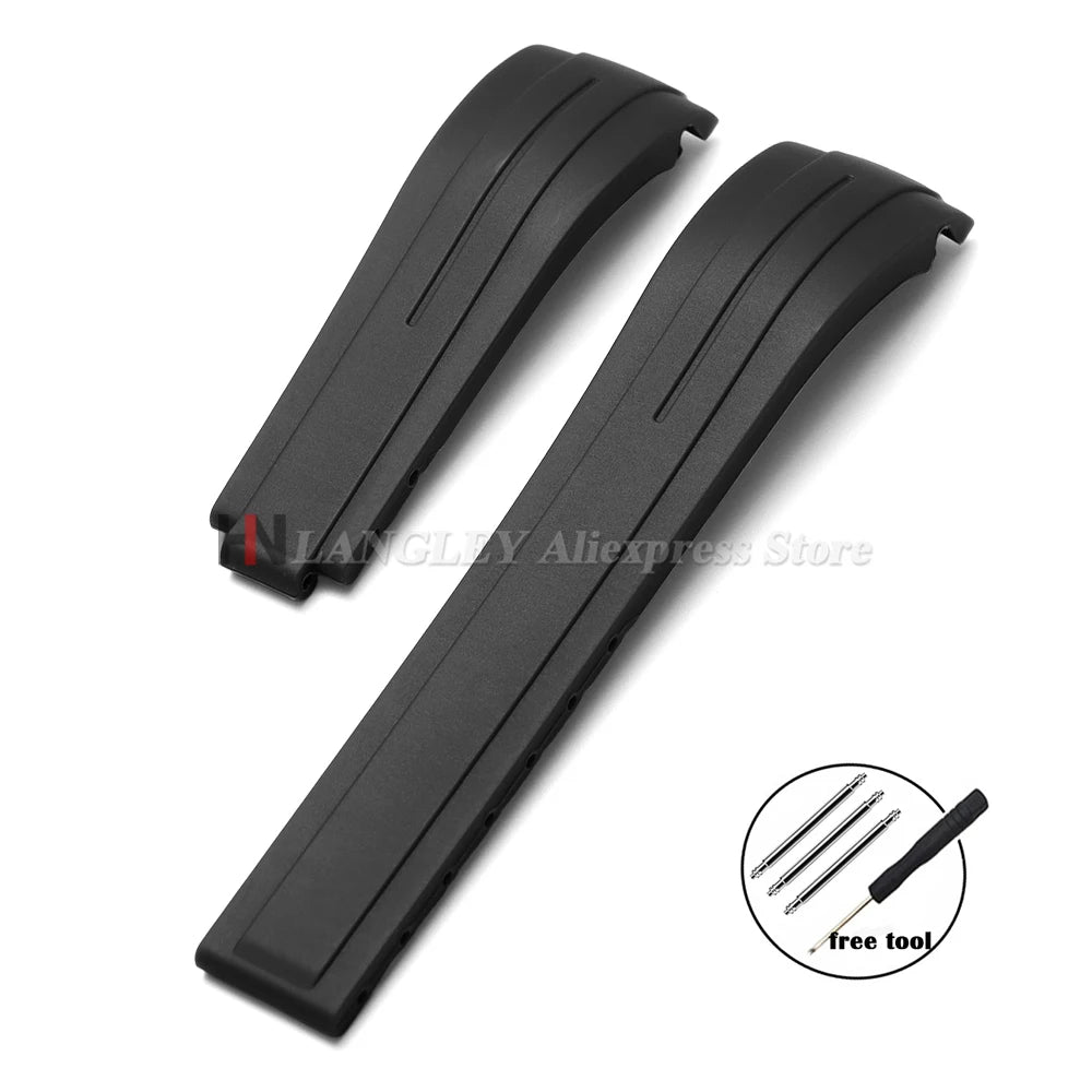 Curved Rubber Watch Strap for Rolex Oysterflex – 20–22mm, Waterproof