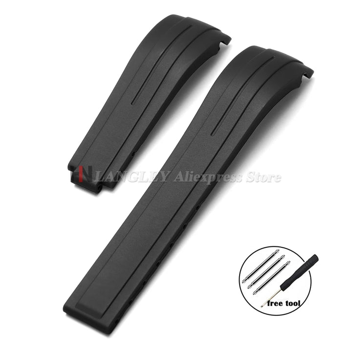 Curved Rubber Watch Strap for Rolex Oysterflex – 20–22mm, Waterproof