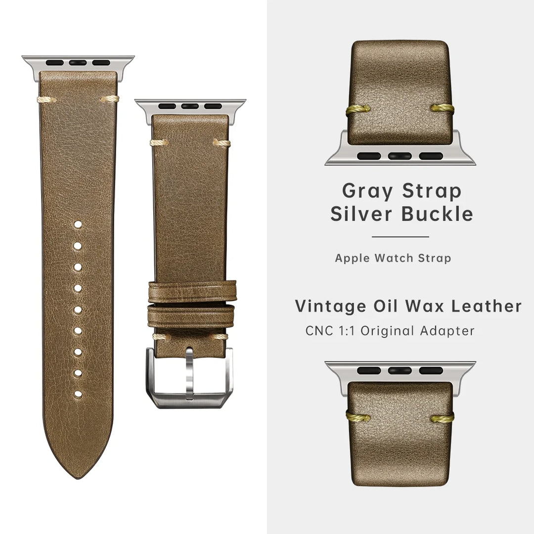 Luxury Leather Watch Strap for Apple Watch, Ultra 49mm, Series 10, 9, 8, 7, 6, SE, 45mm, 44mm, 41mm, 40mm, Leather Watch Band