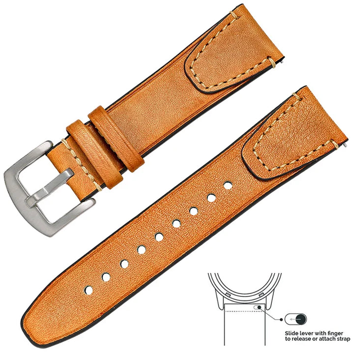 op Grain Genuine Leather Watch Band 20mm 22mm (Quick Release)