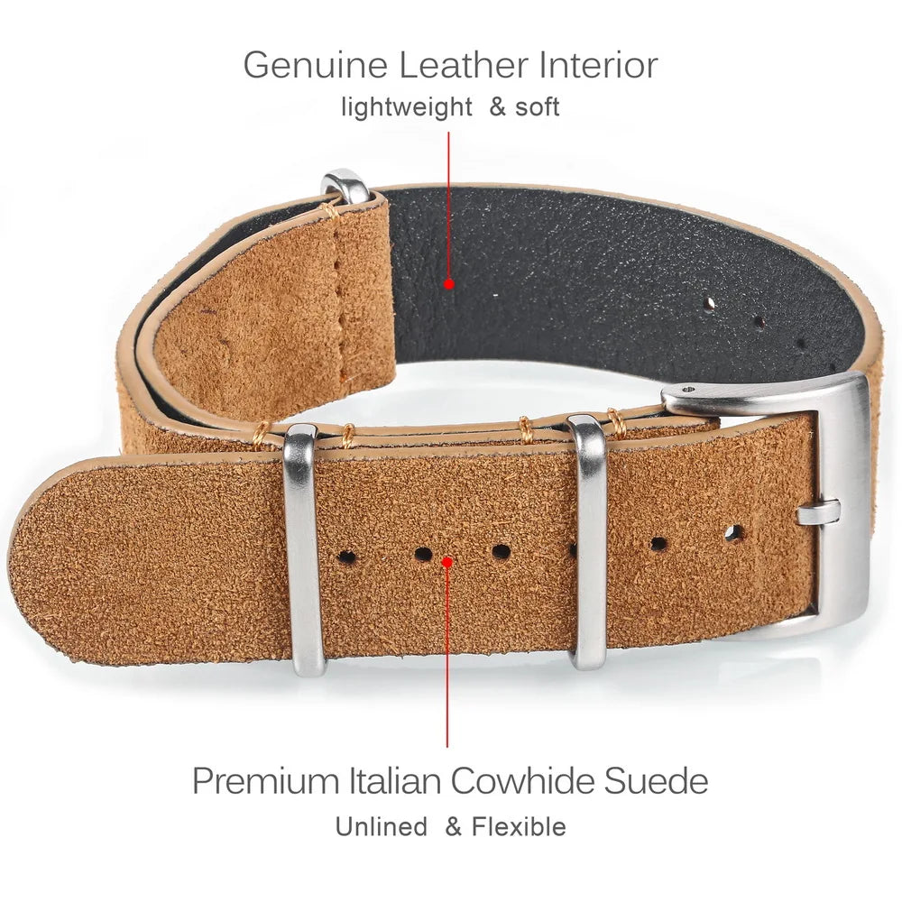 HEMSUT Suede Leather One-Piece Vintage Watch Strap (18-22mm)