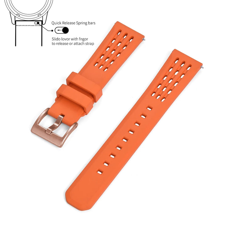 Premium-Grade Porous Structure Quick Release Fluorine Rubber Watch Strap 20mm 22mm New Design FPM/FKM Rubber Watch Band
