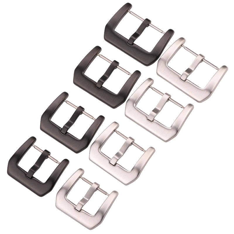 Metal Watch Buckle – 18–24mm, 316L Stainless Steel, Silver/Black