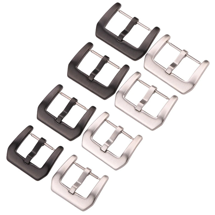 Metal Watch Buckle – 18–24mm, 316L Stainless Steel, Silver/Black