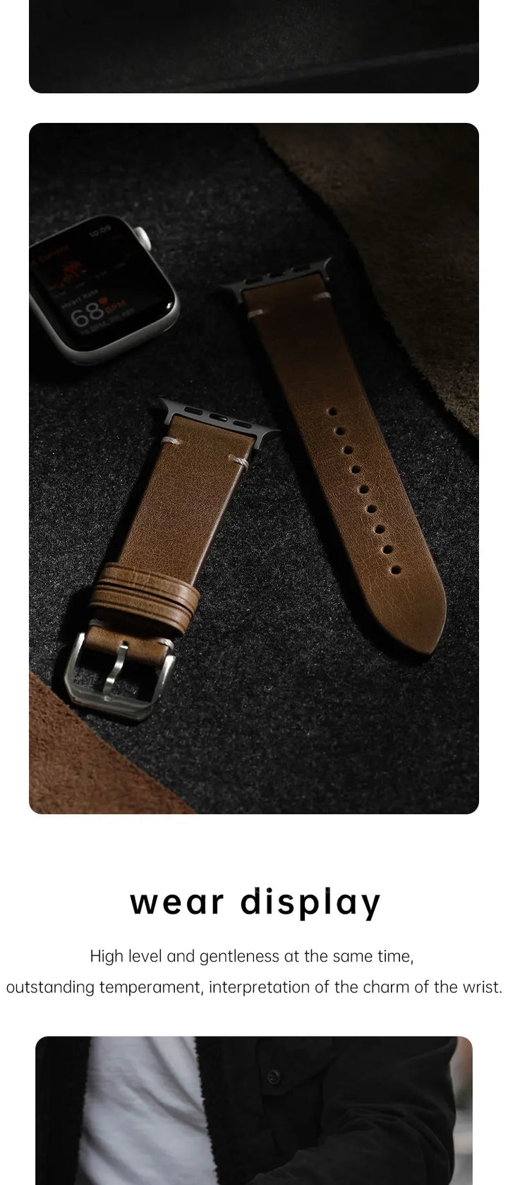 Leather Watch Band for Apple Watch, Ultra 49mm, Series 10 9, 8, 7, SE, 45mm, 44mm, 41mm, 40mm, Vegetable Tanned Leather Strap