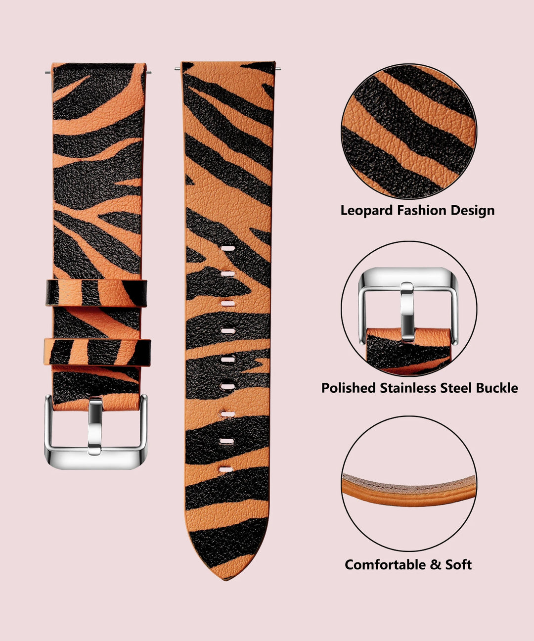 Leopard Print Leather Watch Strap 20/22mm (Quick Release)