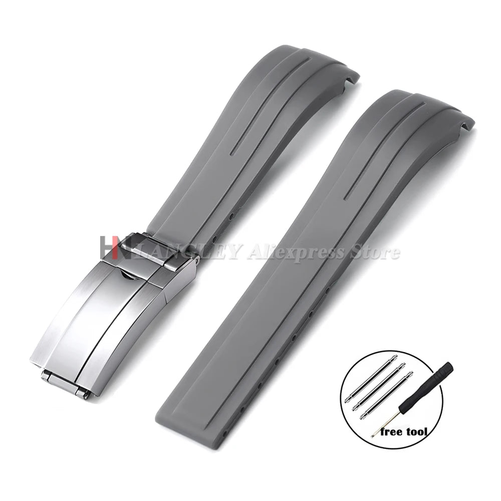 Curved Rubber Watch Strap for Rolex Oysterflex – 20–22mm, Waterproof