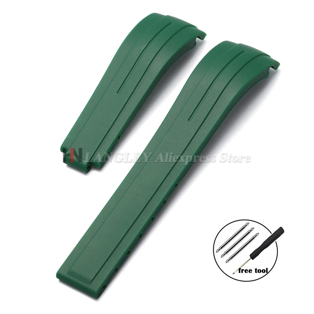 Curved Rubber Watch Strap for Rolex Oysterflex – 20–22mm, Waterproof
