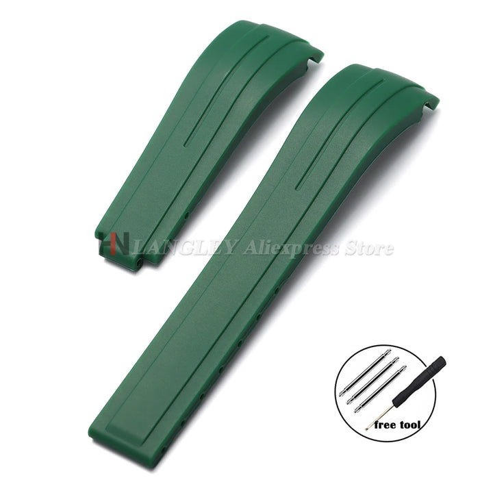 Curved Rubber Watch Strap for Rolex Oysterflex – 20–22mm, Waterproof