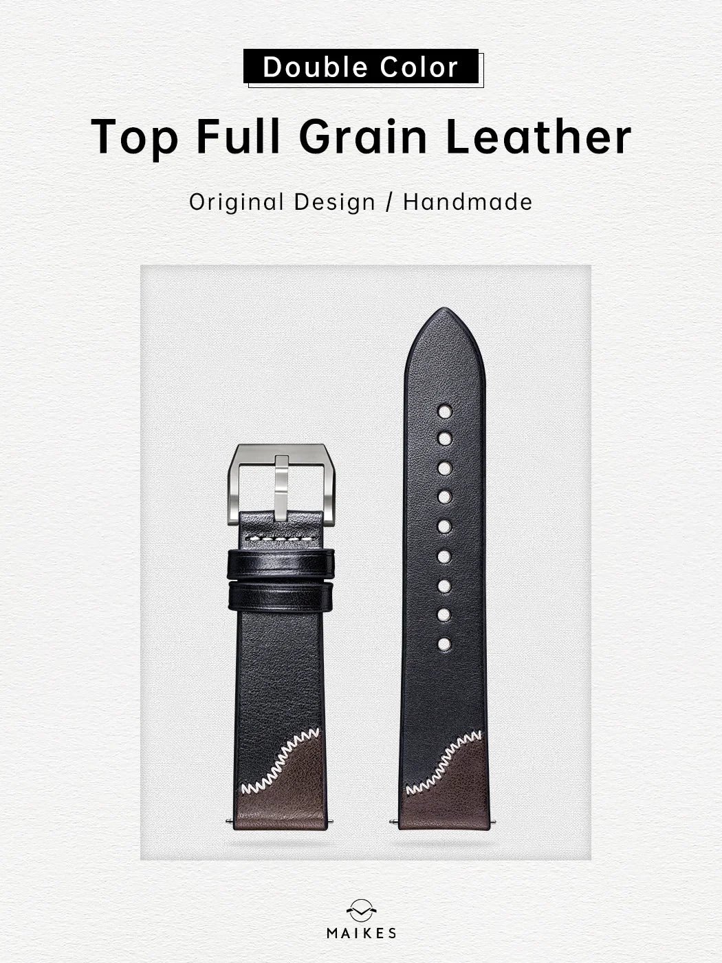 Maikes Handmade New Design Double Color Watch Band, Quick Release, Top Full Grain Leather Strap With Rose Gold Buckle