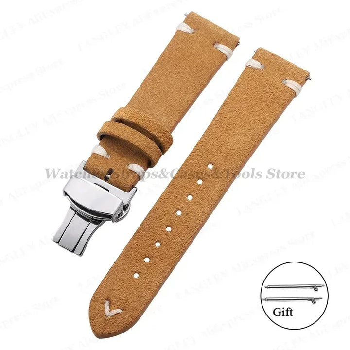 Suede Leather Watch Strap – 18/20/22mm, Universal with Butterfly Buckle