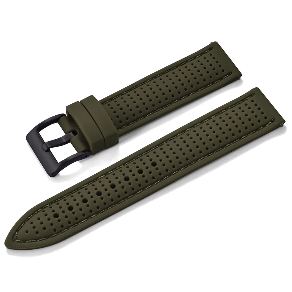 JUELONG Premium Porous Design Soft Rubber Watch Strap Perfect Fit Flat End Universal Quick Release Watch Strap 18mm 20mm 22mm