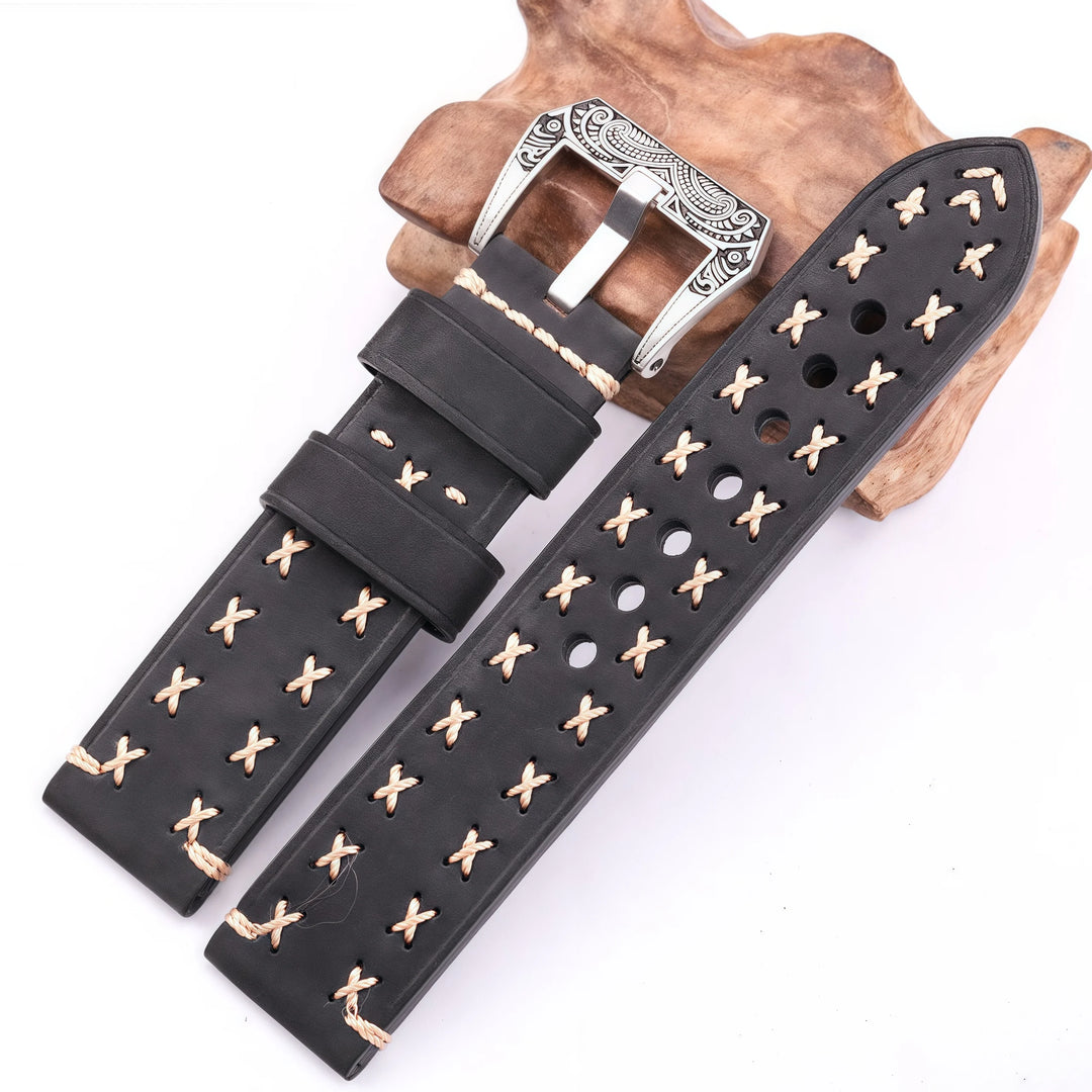 Handmade Genuine Leather Watch Strap 22–24mm with Retro Stainless Steel Buckle