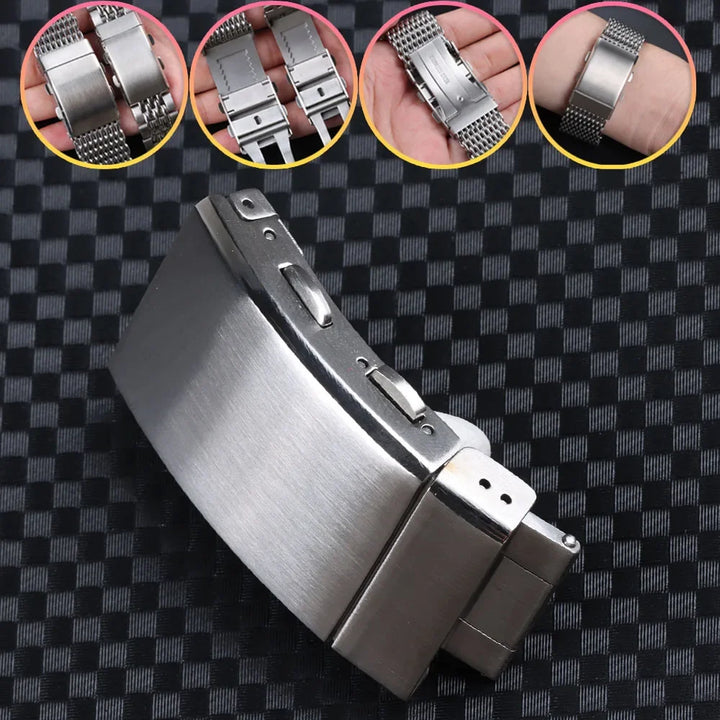 316L Stainless Steel Folding Watch Clasp (18/20/22mm, Brushed Silver)