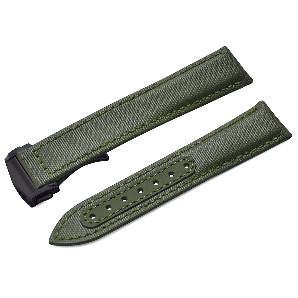 Sailcloth Nylon Watch Band 20mm 22mm Leather Sailcloth Strap For Omega Seamaster  Swatch Folding Buckle Band Universal Bracelet