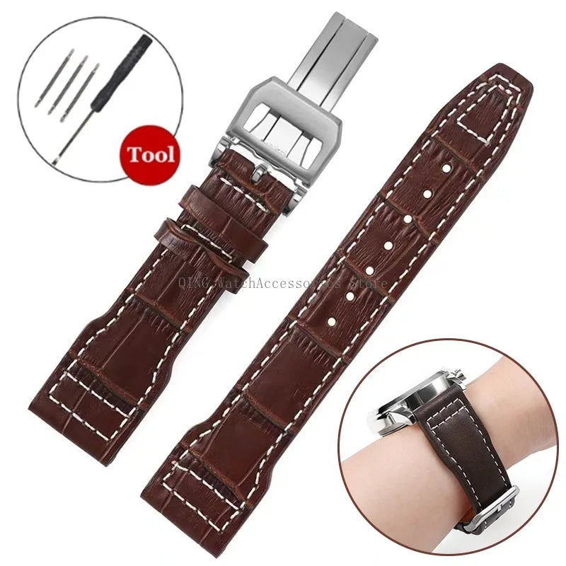 Genuine Cowhide Leather Strap for IWC Pilot – 20/21/22mm, Folding Buckle