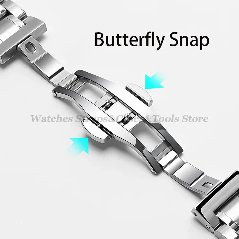 Curved-End Stainless Steel Watch Strap – 12–24mm, Butterfly Clasp