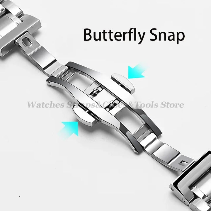 Curved-End Stainless Steel Watch Strap – 12–24mm, Butterfly Clasp
