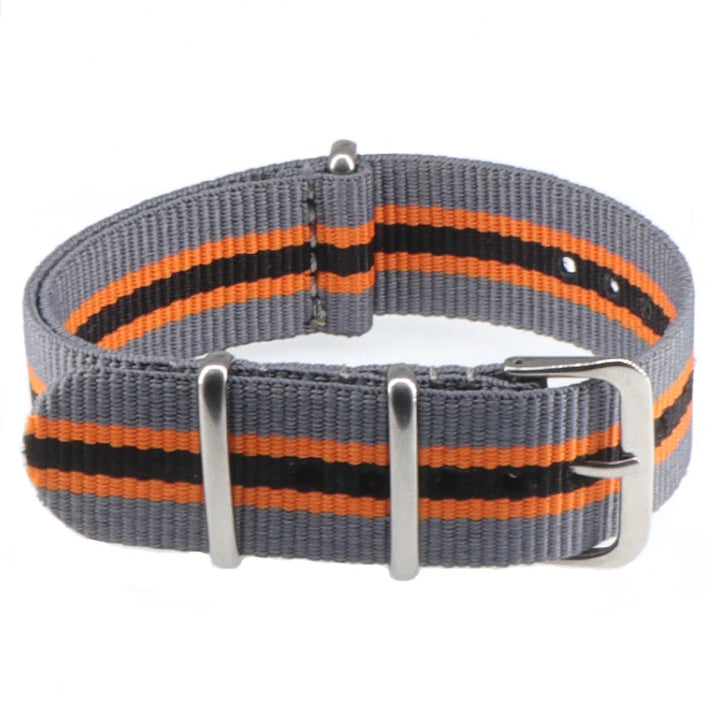 Striped Nylon Watch Strap with Silver Buckle (16-22mm)