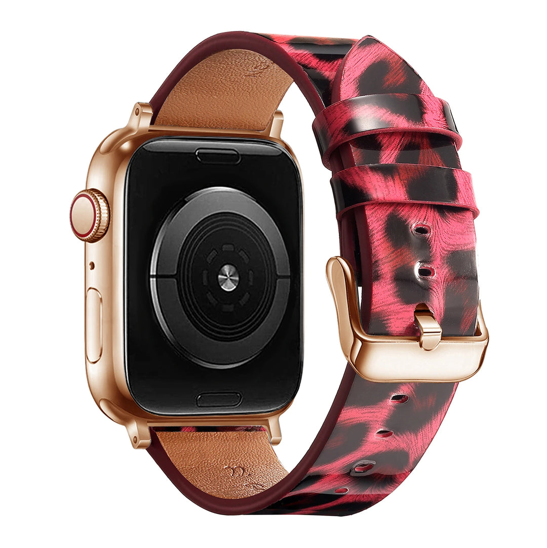 Leopard Leather Apple Watch Band for Women 38–49mm