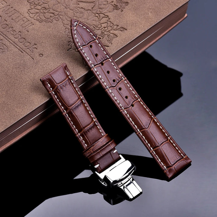 Cowhide Leather Watch Strap with Butterfly Clasp (18-22mm)
