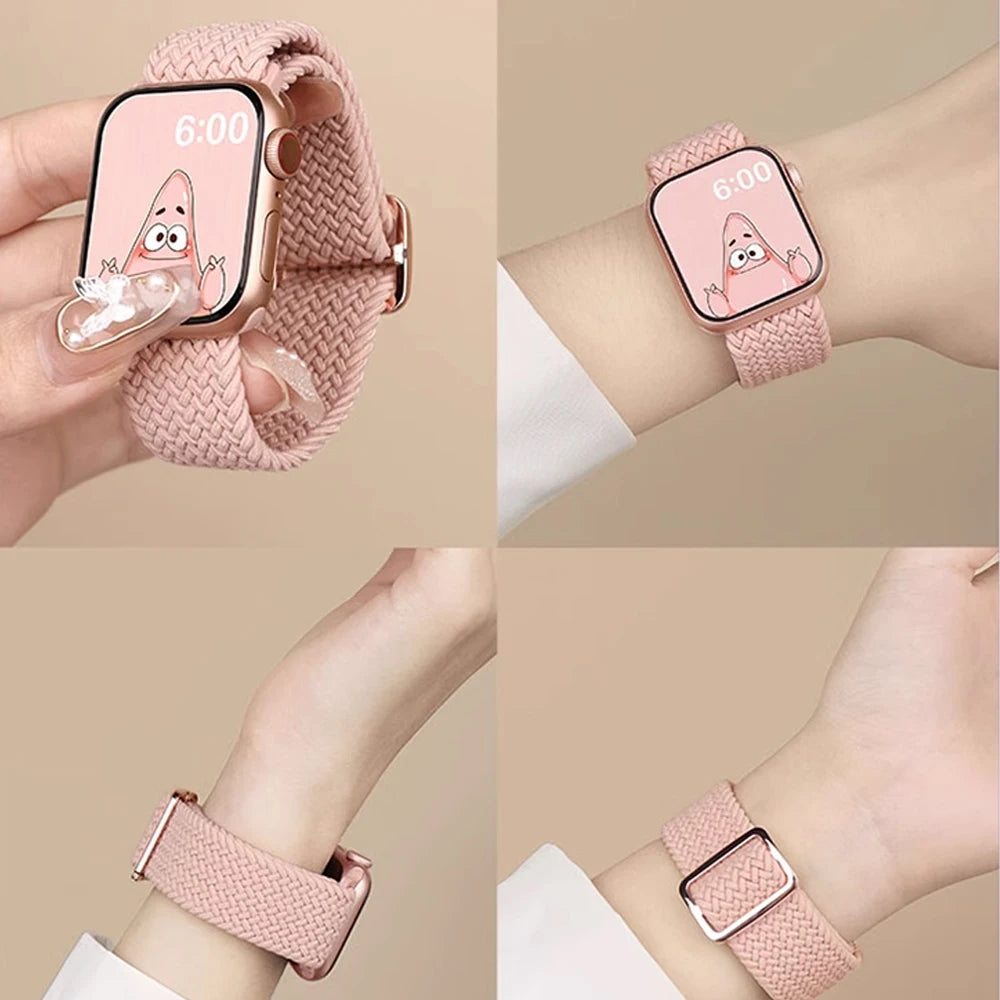 Strap for Apple Watch band 44mm 45mm 49mm 42mm 40 41 46mm Elastic Braided Solo bracelet correa Series 9 10 11 8 7 6 5 SE Ultra 3