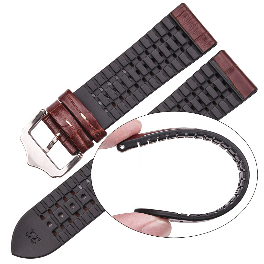 Genuine Leather Watchband Men Women Rubber Silicone Waterproof Breathable Watch Band Strap Buckle Clock Accessories 18 20 22mm