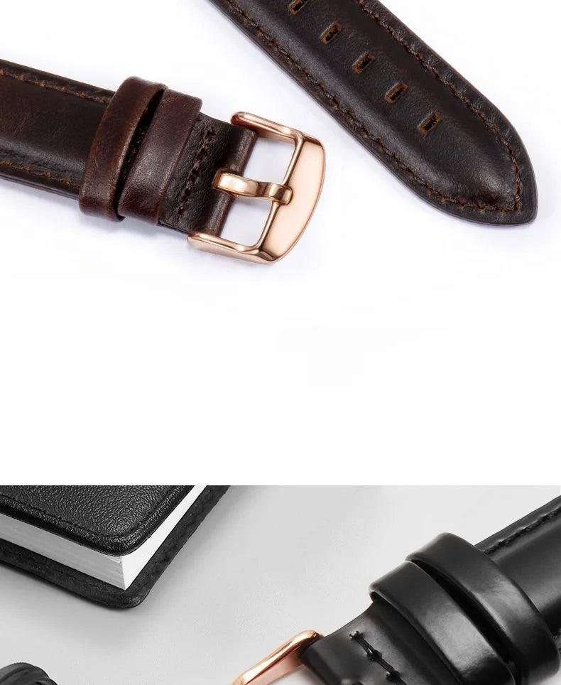 DW Classic Genuine Leather Watch Strap – 14–22mm, Waterproof & Soft