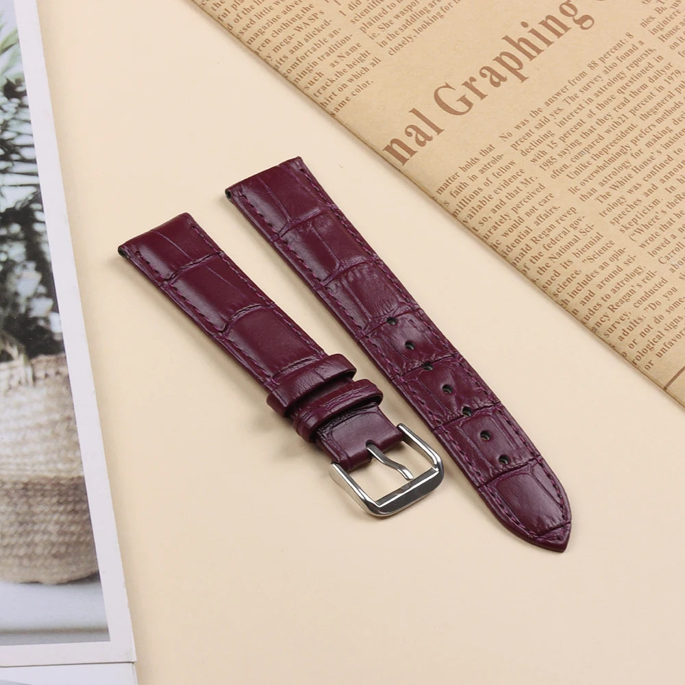 10mm–24mm Genuine Calfskin Leather Watch Strap (Slub Pattern, Universal)