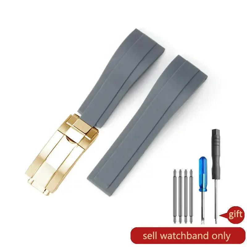 Rubber Watch Strap with Stainless Steel Butterfly Buckle for Rolex