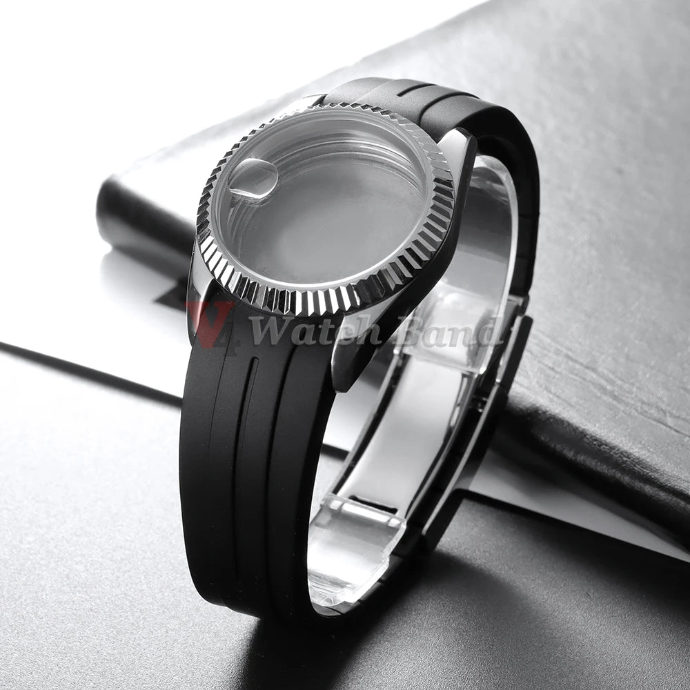 Curved End Rubber Watch Strap 20mm 21mm 22mm for Rolex for Water Ghost Waterproof Silicone Wrist Band Folding Buckle Bracelet