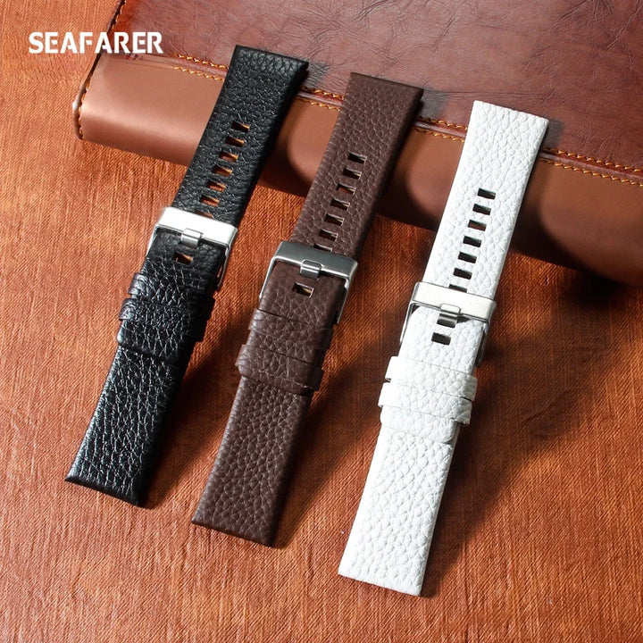 Genuine Leather Watch Strap for Diesel (22–30mm, Black)