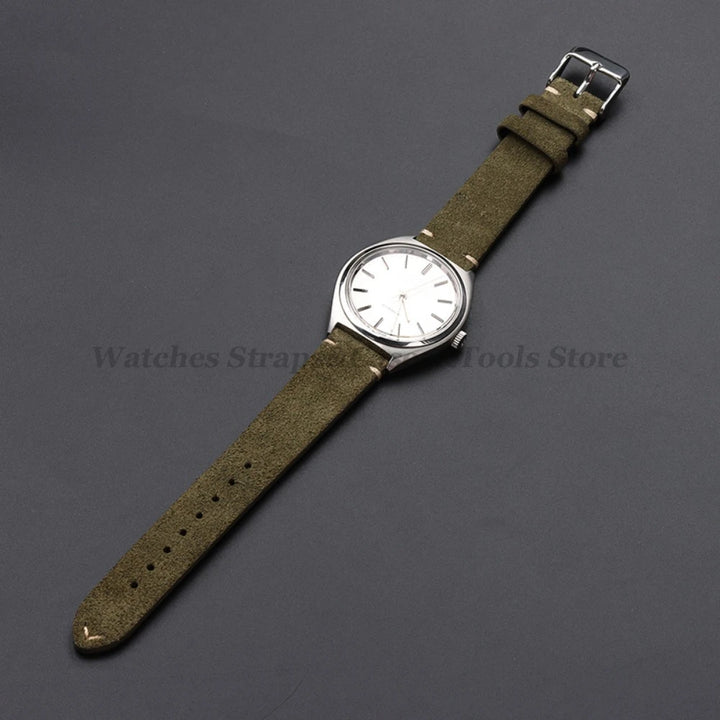 Vintage Suede Leather Watch Band 14–22mm for Omega & Seiko (Handmade,