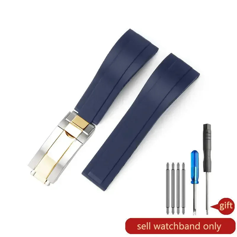 Rubber Watch Strap with Stainless Steel Butterfly Buckle for Rolex