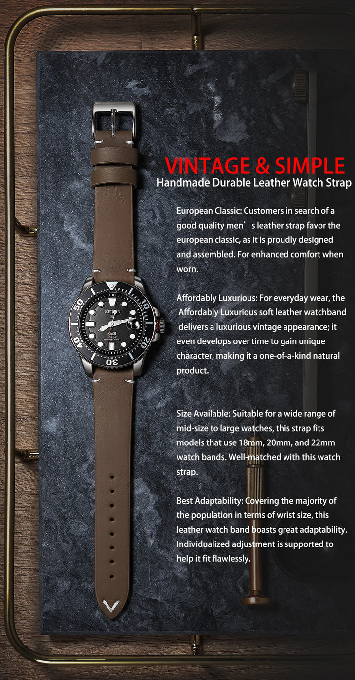 New Sport Vintage Leather Watch Band 18–22mm with Stainless Steel Buckle