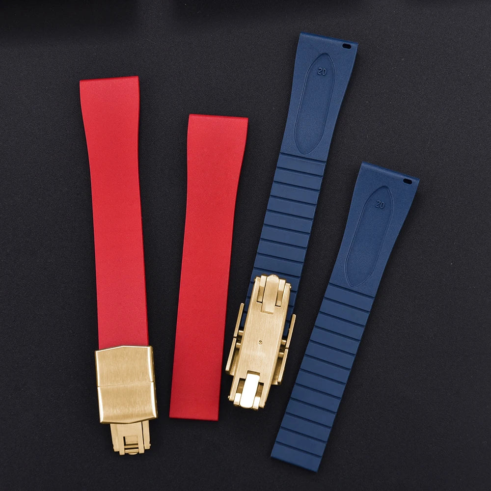 JUELONG CTS FKM Rubber Watch Strap 16–22mm Quick Release with Gold