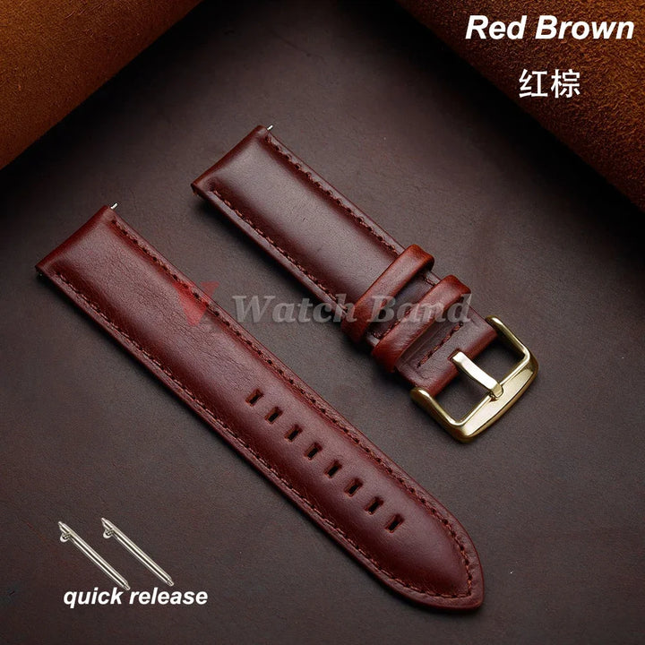 Gold Pin Buckle Brown Cowhide Leather Watch Strap – 18-26mm