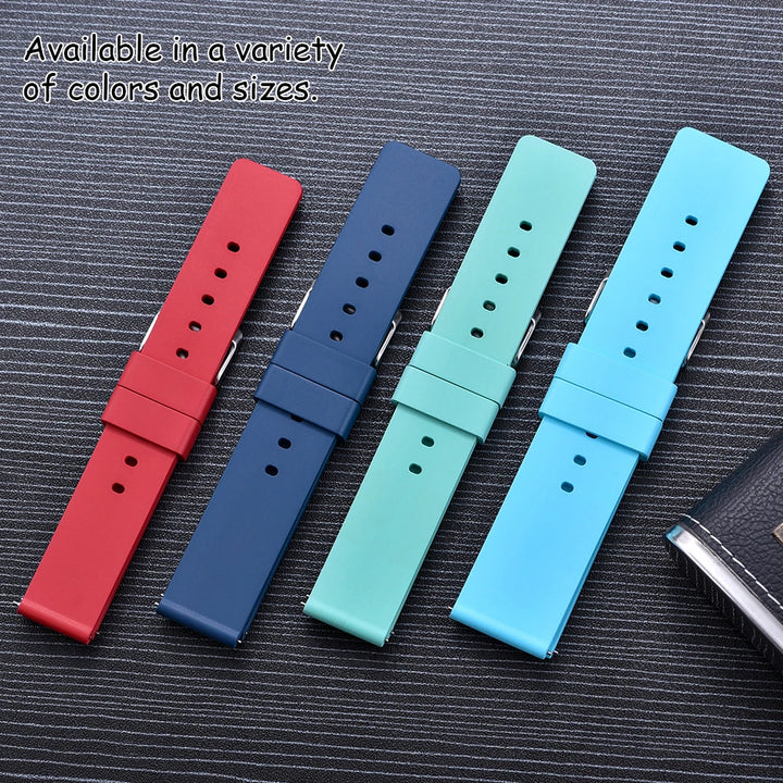 Premium Grade Flat Smooth FKM Rubber Watch Strap 16mm 18mm 20mm 22mm 24mm Soft Quick Release Rubber Watch Bands