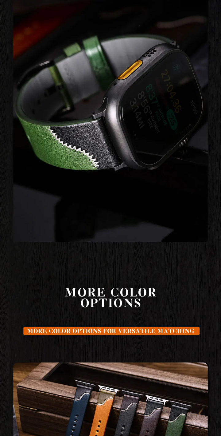 Luxury Bicolor Leather Strap For Apple Watch, Ultra3 49mm, Series11, 10, 46mm, 42mm, 45mm, 44mm, 41mm, 40mm, Handmade Watch Band