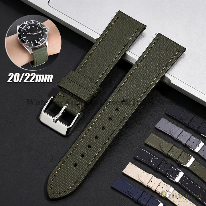 20mm 22mm Sailcloth Nylon Watchband for Samsung Galaxy Watch8/7/6/5 Watch Men Women Quick Release Leather Waterproof Watch Strap
