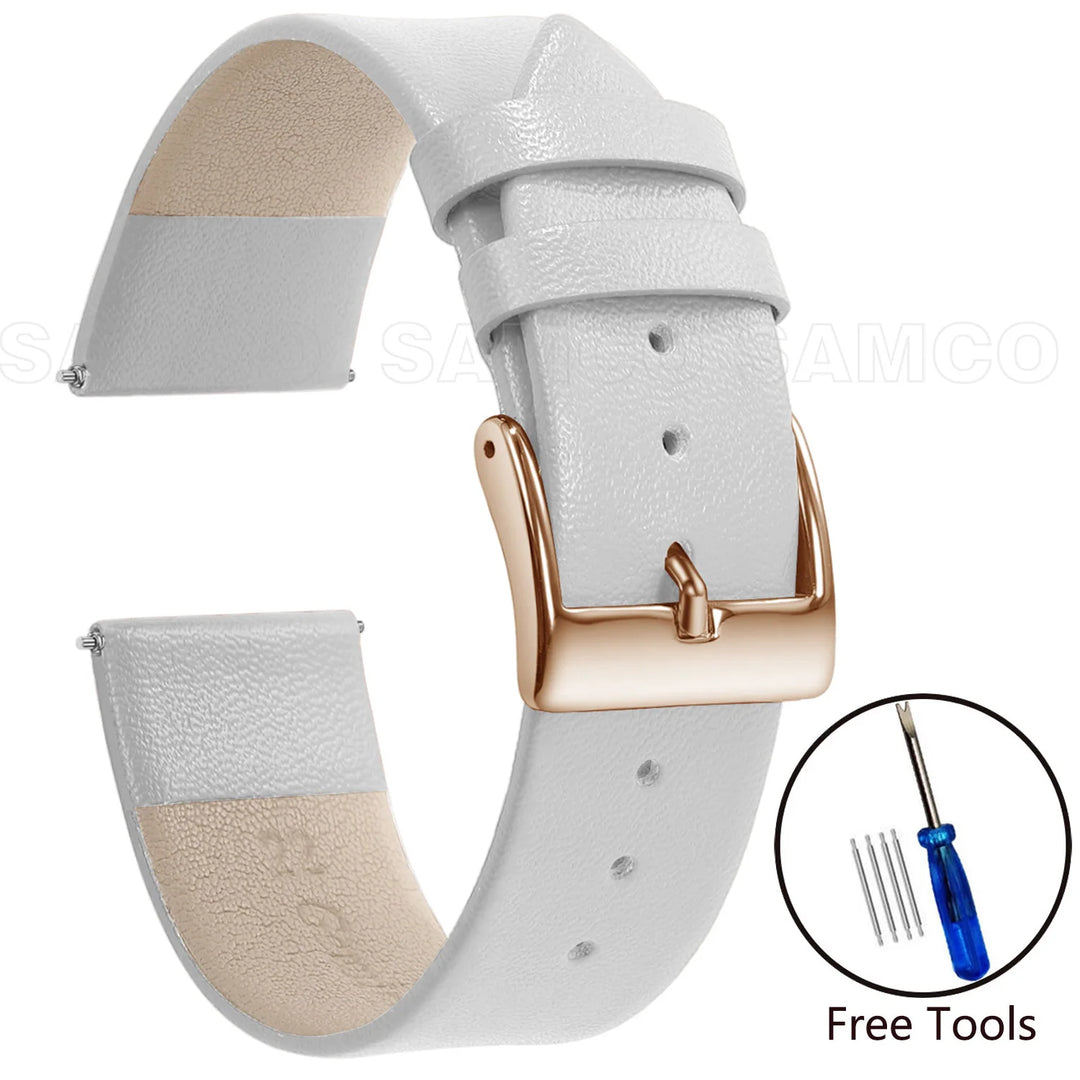Genuine Leather Minimalist Thin Elegant Apple Watch Band 12–22mm (Soft Wrist Bracelet)