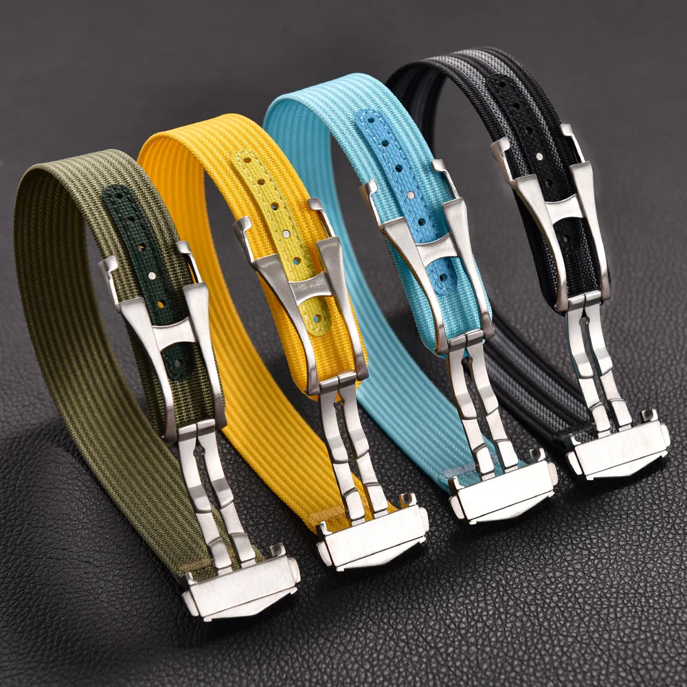 JUELONG 18mm 20mm 22mm Sailcloth Watch Strap Canvas Rubber Hole Sport Waterproof Folding Buckle Watchband For Omega Swatch Moon