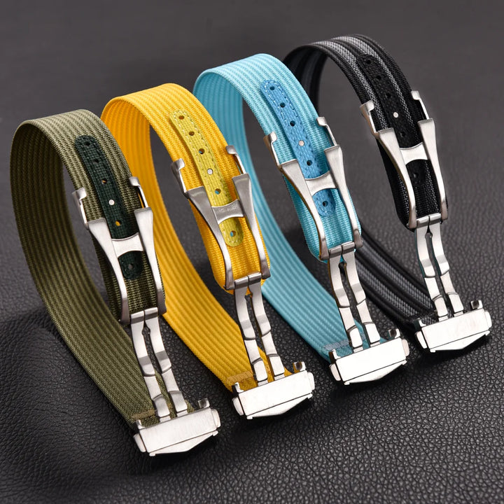 JUELONG 18mm 20mm 22mm Sailcloth Watch Strap Canvas Rubber Hole Sport Waterproof Folding Buckle Watchband For Omega Swatch Moon