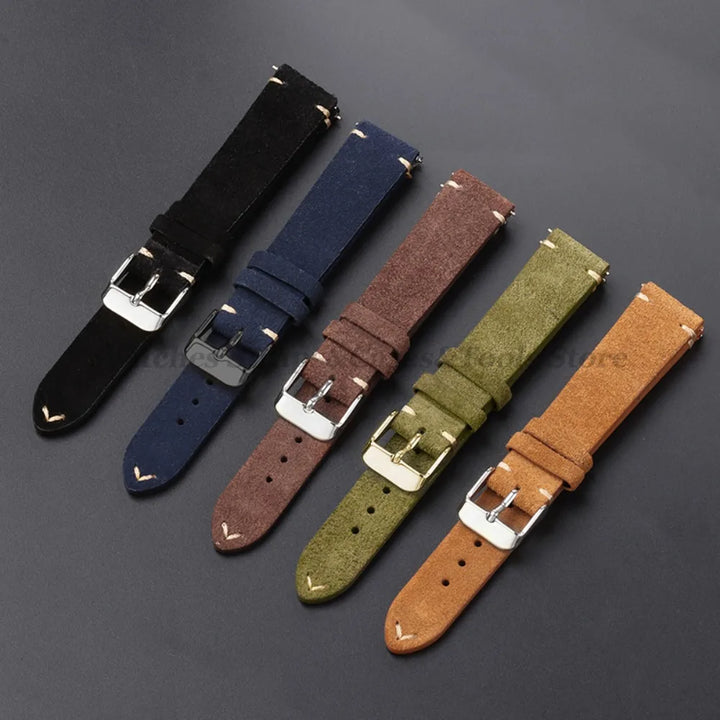 Vintage Suede Leather Watch Band 14–22mm for Omega & Seiko (Handmade,