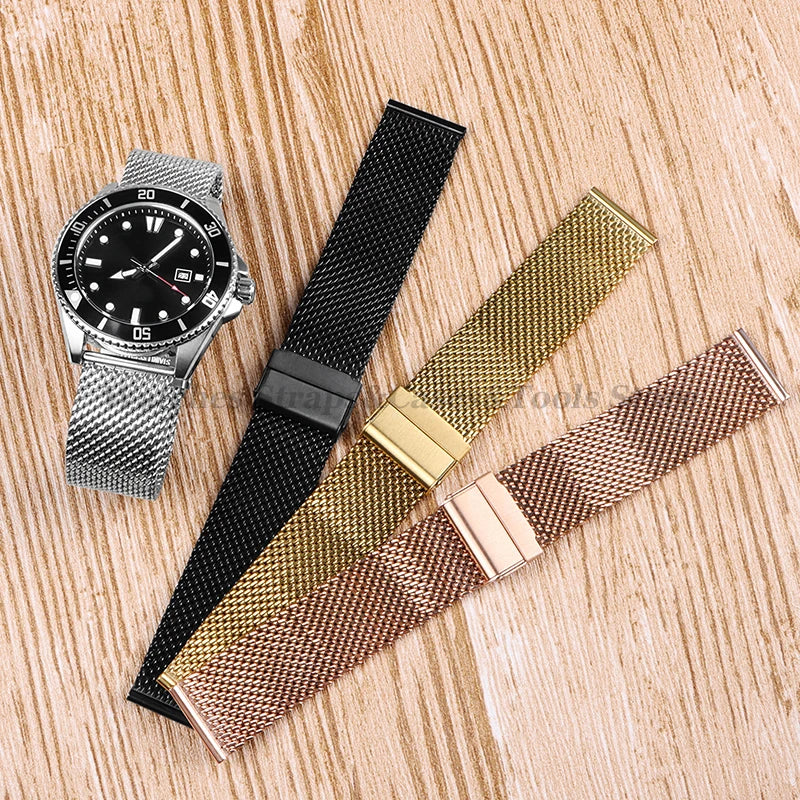 1.0mm Milanese Mesh Stainless Steel Watch Strap – 18–24mm, Quick-Release with Folding Buckle